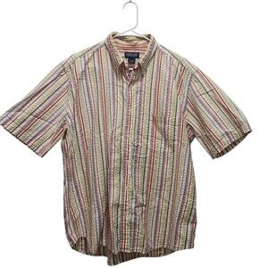 Lands End Mens Seersucker Button Down Shirt L 16-16.5 Striped Pastel Preppy